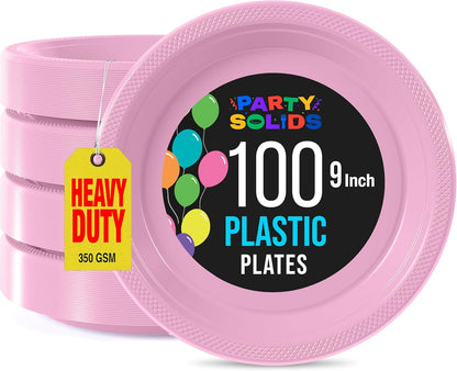 Party Solids Black Plastic Plates For Party 10" Black Disposable Plates For Party Supplies 100 Pcs Plastic Dinnerware Sets Heavy Duty 350 GSM Disposable Dinnerware Set