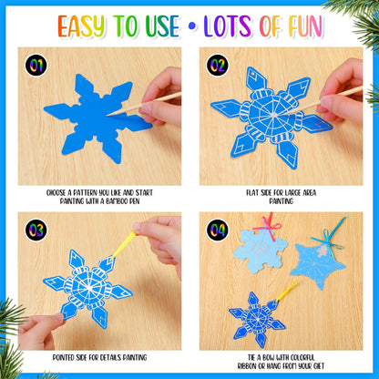 Qilery 126 Pcs Winter Snowflake Scratch Paper Arts Christmas Blue Scratch Ornaments Crafts Kits with Sticks and Ribbon for Winter Christmas Birthday Party Favors DIY Hanging Decoration
