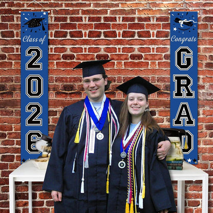 DAZONGE 2026 Graduation Decorations Blue, Congrats Grad Porch Banner for Any Schools or Grades 2026 Graduation Party Decorations