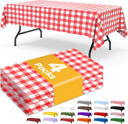 Niuara White Plastic Table Cloth - 4 Pack 54" × 108" Rectangle Disposable Tablecloths for 6FT Tables, Table Cover for Party, Holiday & Gathering Use
