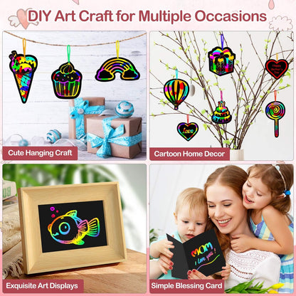 RMJOY Rainbow Scratch Paper Art for Kids: 50PCS Magic Arts Crafts Gifts Toys for Girls Boys Ages 3-12 Games Activities for Birthday Party Family Day Classroom Prizes Easter Basket Stuffers(Boys)