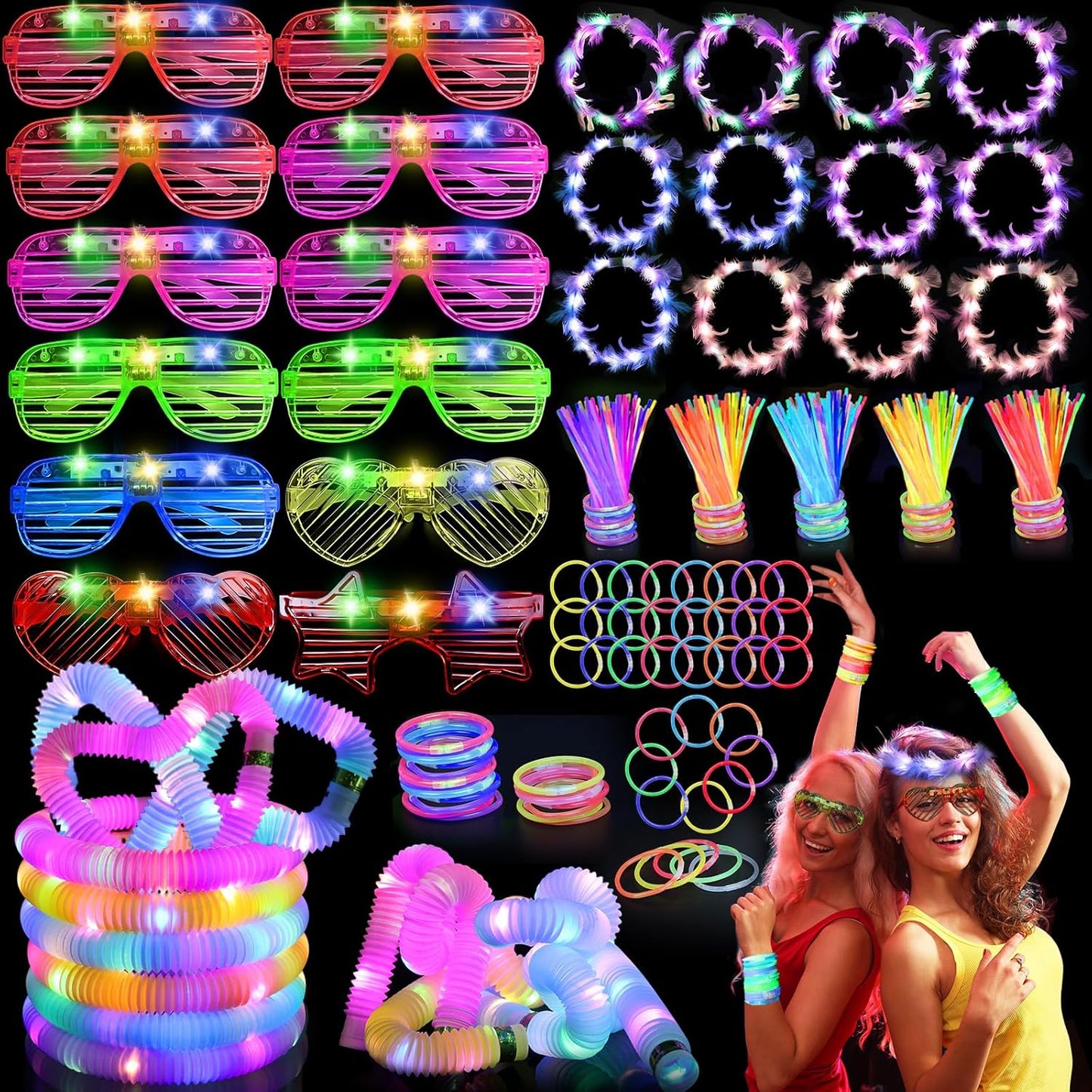 Light Up Glow Sticks Fidget Pop Tubes, 24 Pack Glow in The Dark Party Supplies Toddler Sensory Toys, Glow Stick Thanksgiving Christmas Party Favors Party Pack Gifts for Kids
