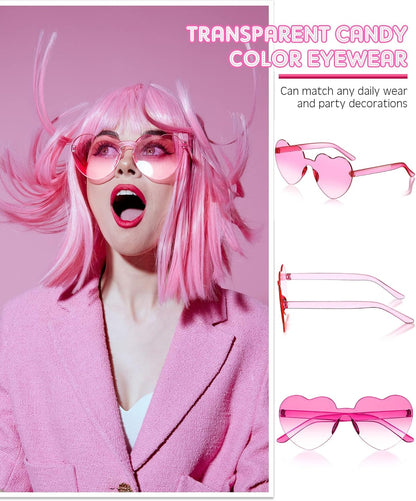 Frienda 8 Pairs Heart Shaped Sunglasses for Women Rimless Heart Glasses Candy Color Sunglasses for Party Favor