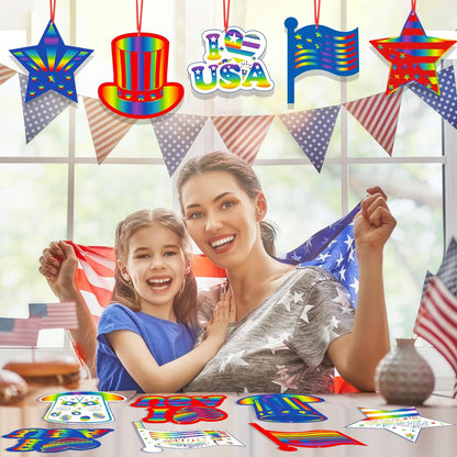 HOWAF 36pcs USA Patriotic Crafts 4th of July 250th Annicersary Scratch Paper Art Kit, Red White Blue Rainbow Scratch Off Cards for 1776-2026 School DIY Drawing Project Supplies