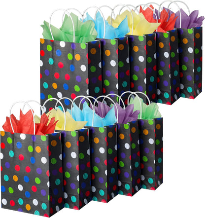 BLEWINDZ 32 Pieces Gift Bags with 32 Tissues, 8 Colors Party Favor Bags with Handles, Rainbow Gift Bag for Wedding, Birthday, Party Supplies and Gifts