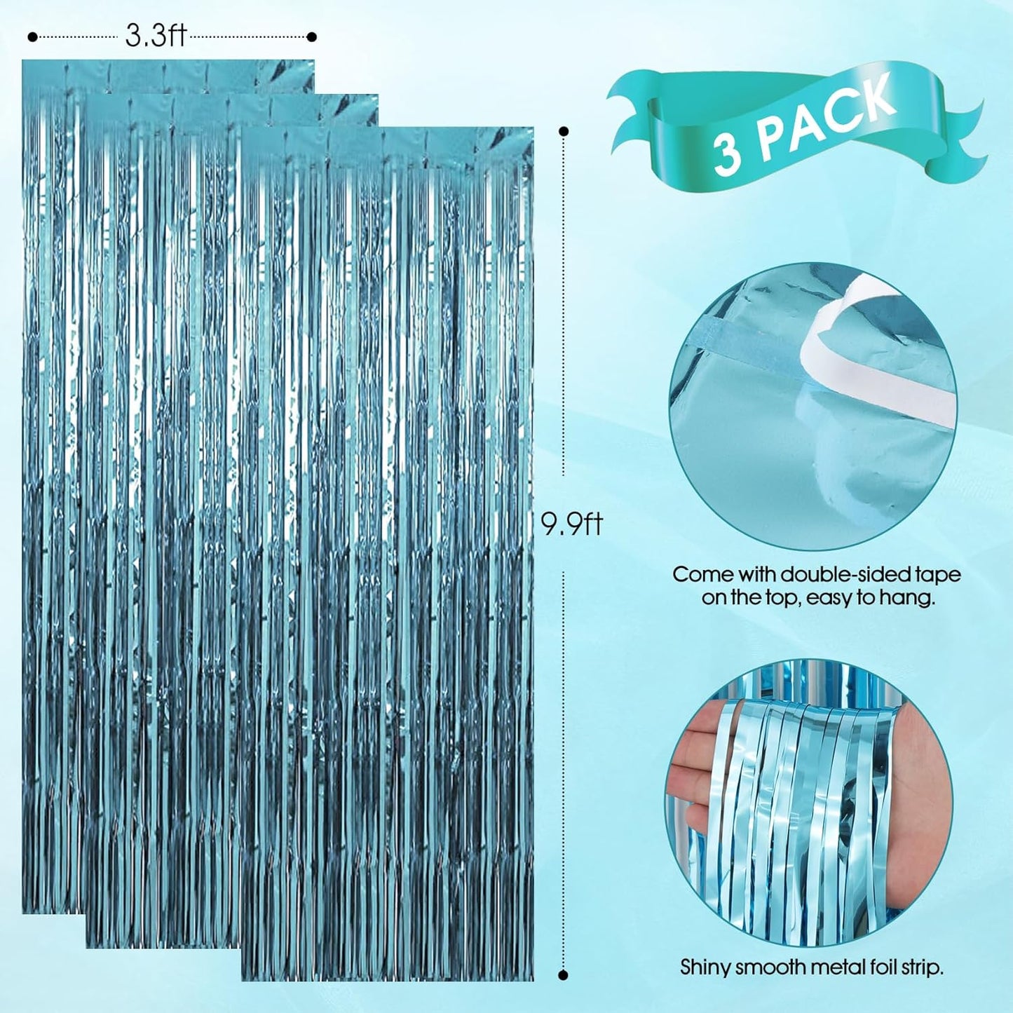 Birthday Party Decorations: 3 Pack 3.3 x 9.9 ft Gold Foil Fringe Curtains Party Supplies, Tinsel Curtain Backdrop for Parties/Birthday/Photo Booth