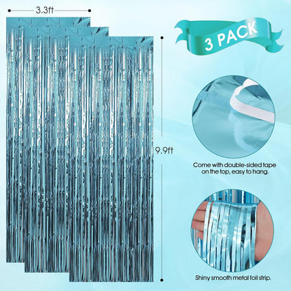 Birthday Party Decorations: 3 Pack 3.3 x 9.9 ft Gold Foil Fringe Curtains Party Supplies, Tinsel Curtain Backdrop for Parties/Birthday/Photo Booth