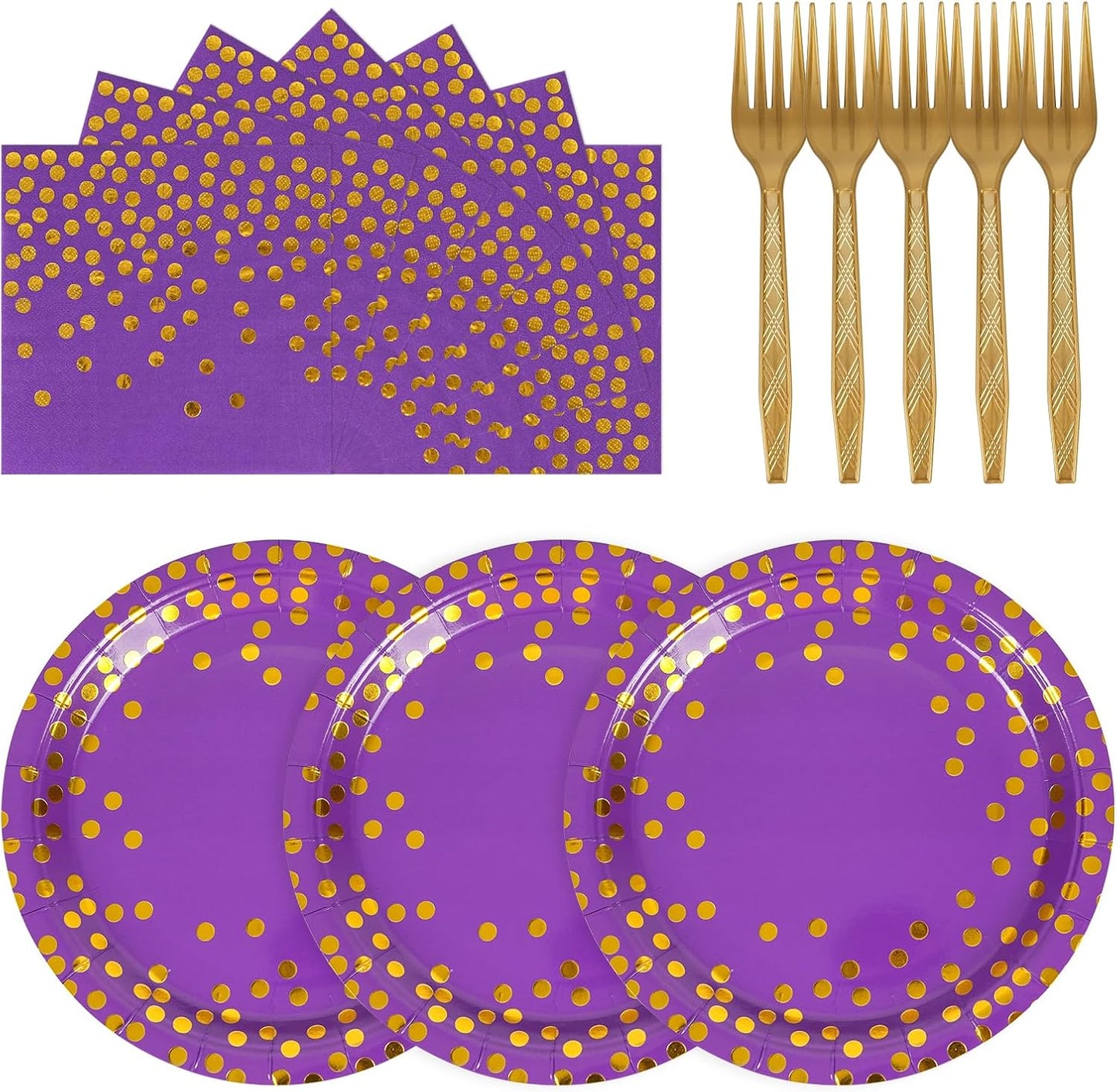 75PCS Paper Plates and Napkins Set - White and Gold Dot Disposable Party Dinnerware Includes Paper Plates, Napkins, Forks Decorations for 2026 New Year, Birthday, Wedding and Holiday, Serves 25