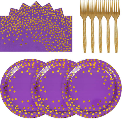 75PCS Paper Plates and Napkins Set - White and Gold Dot Disposable Party Dinnerware Includes Paper Plates, Napkins, Forks Decorations for 2026 New Year, Birthday, Wedding and Holiday, Serves 25