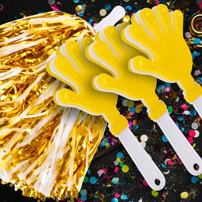 48 Pcs Cheerleading Pom Poms and Hand Clappers Noisemakers Set for Team Spirit Items Sporting Events Football Baseball Cheering Essentials Party Favors Dance（Yellow and Black）