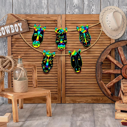 Hungdao 80 Pcs Horse Craft Horse Face Scratch Cards Colorful Rainbow Western Cowboy Scratch Paper Art with Wooden Stylus for DIY Western Theme Birthday PartyActivities
