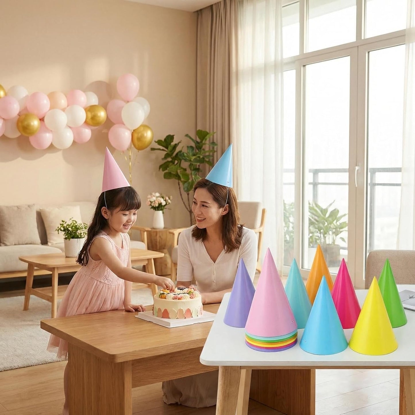 Pre-Assembled Pastel Party Hats for Kids, Birthday Party Hats for Adults