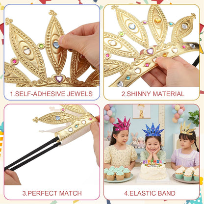 Yaomiao 66 Pieces Foam Princess Tiaras DIY Crowns Kids Party Favors Craft Crystal Diamond Sticker Girls Making Your Own Tiara (Gold)