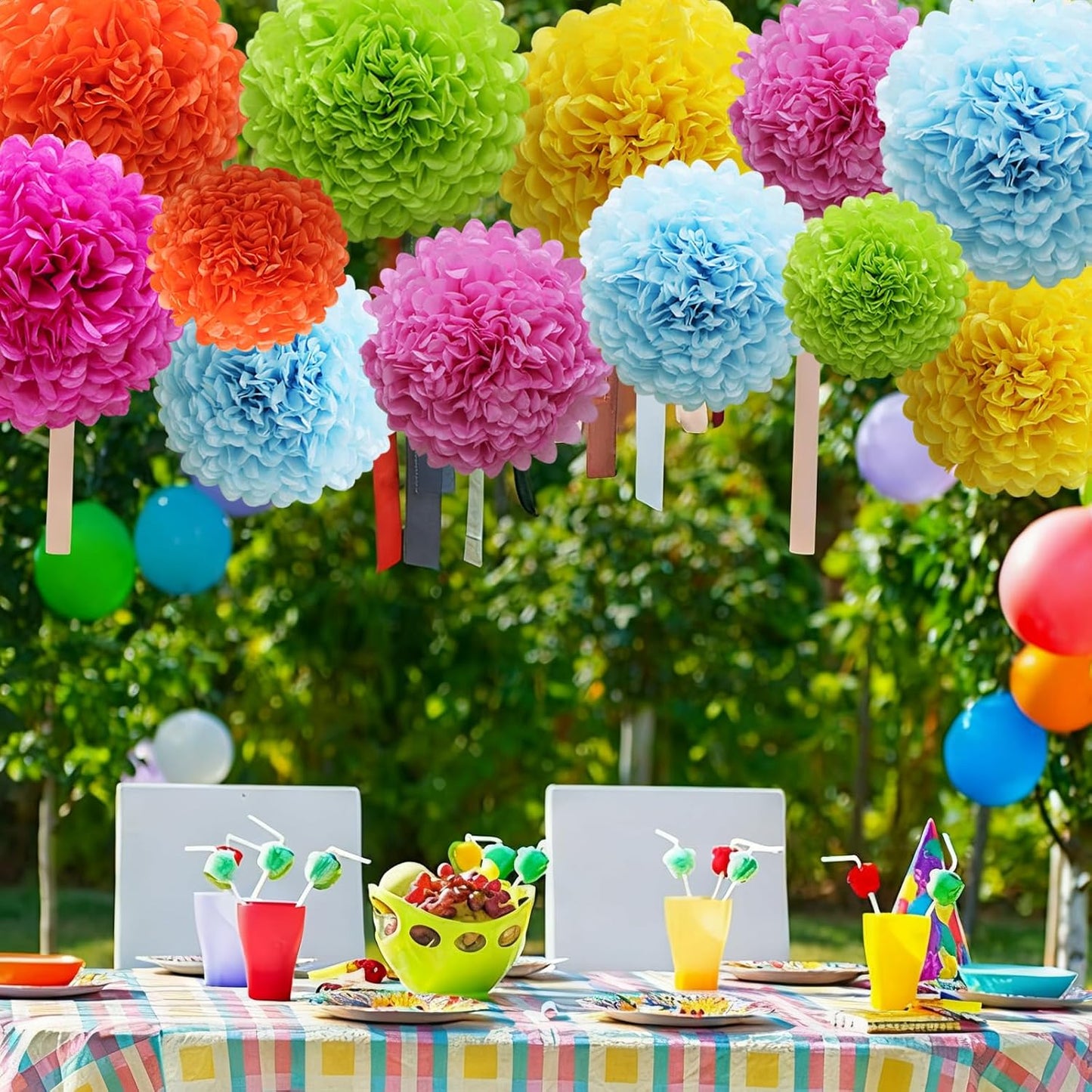 Pastel Tissue Paper Pom Poms Colorful Easter Macaron Kids Birthday Wedding Shower Tissue Flower Hanging Party Supplies(12pcs)