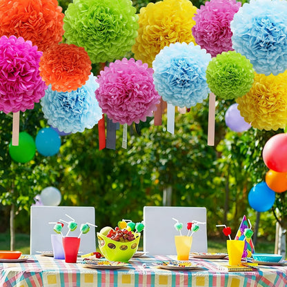 Pastel Tissue Paper Pom Poms Colorful Easter Macaron Kids Birthday Wedding Shower Tissue Flower Hanging Party Supplies(12pcs)
