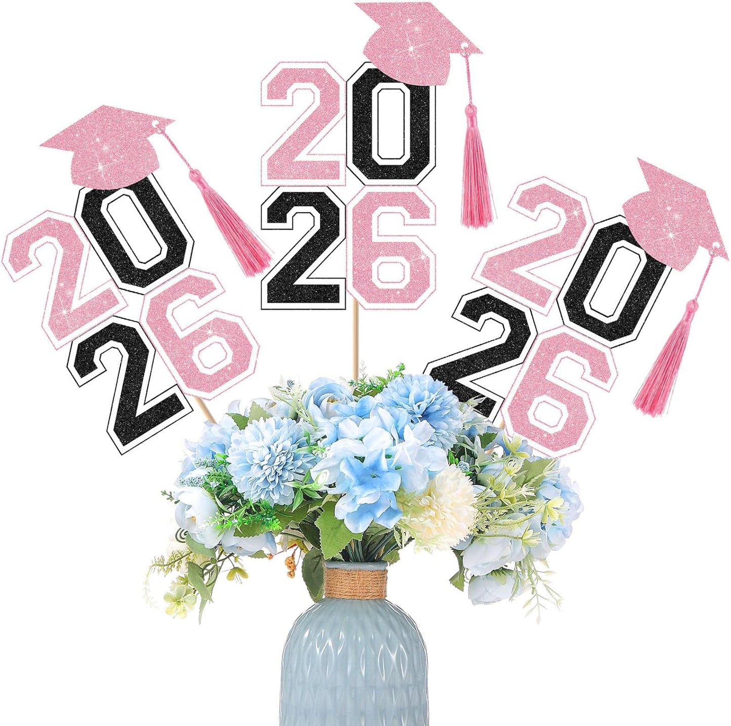 10 Pcs Graduation Table Centerpieces Sticks with Tassels, class of 2026 Grad Cap Picks Table Decoration Cupcake Toppers for Party Centerpiece Decoration Supplies(Blue and Gold)