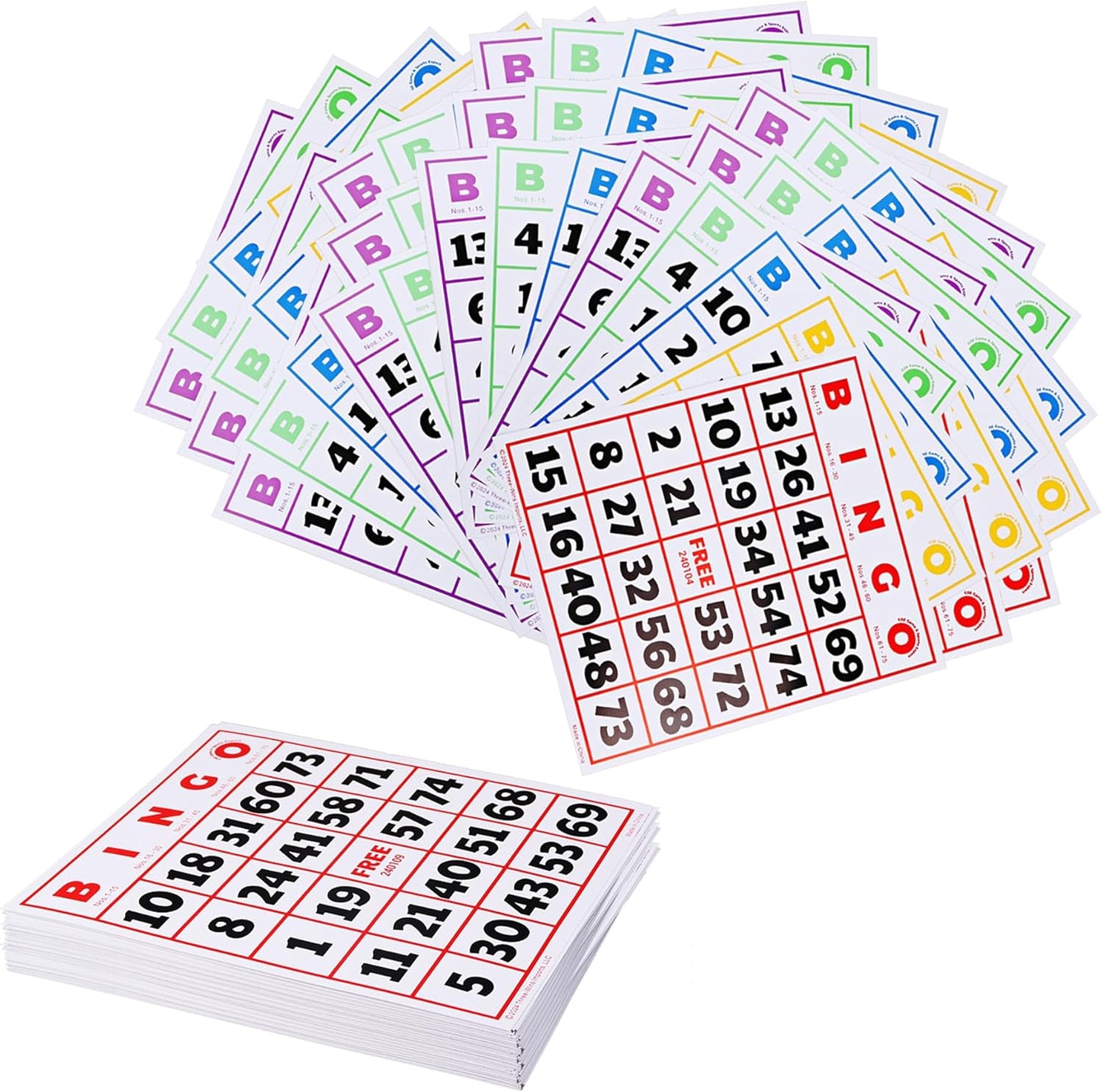 GSE Games & Sports Expert 100-Pack Multi-Color Bingo Game Cards with Easy Read Numbers, Reusable Paper Bingo Sheets for Large Groups, Family/Friend Parties