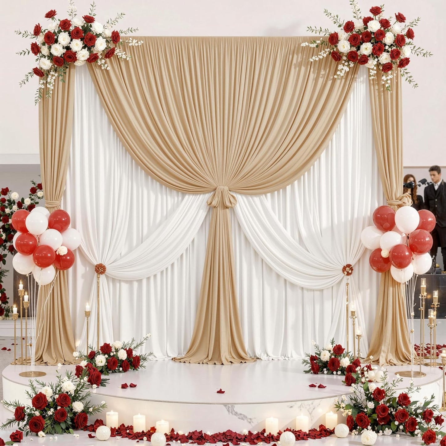 10 ft x 10 ft Wrinkle Free White Backdrop Curtains for Wedding Parties, Polyester Photography Backdrop Drapes for Birthday Parties Stage Backdrop Stand, 2 Panels 5x10FT Background Curtains