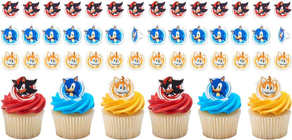 DecoPac Sonic the Hedgehog Rings, Cupcake Decorations Featuring Sonic, Tails, and Shadow - 24 Pack
