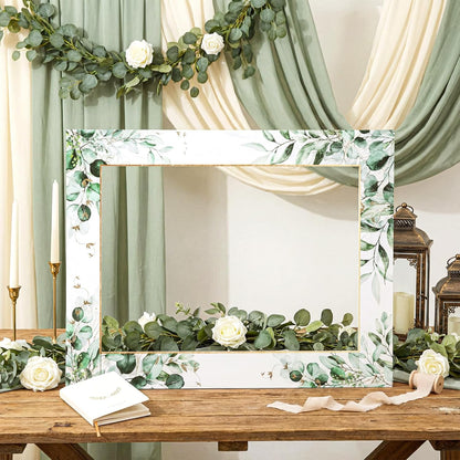 BreezeHug 32 x 24 Inch Large Wedding Photo Booth Props Frame DIY PVC Cutouts Photo Booth Selfie Frame for Wedding Bridal Shower Baby Shower Anniversary Party Supplies Decorations(Eucalyptus)