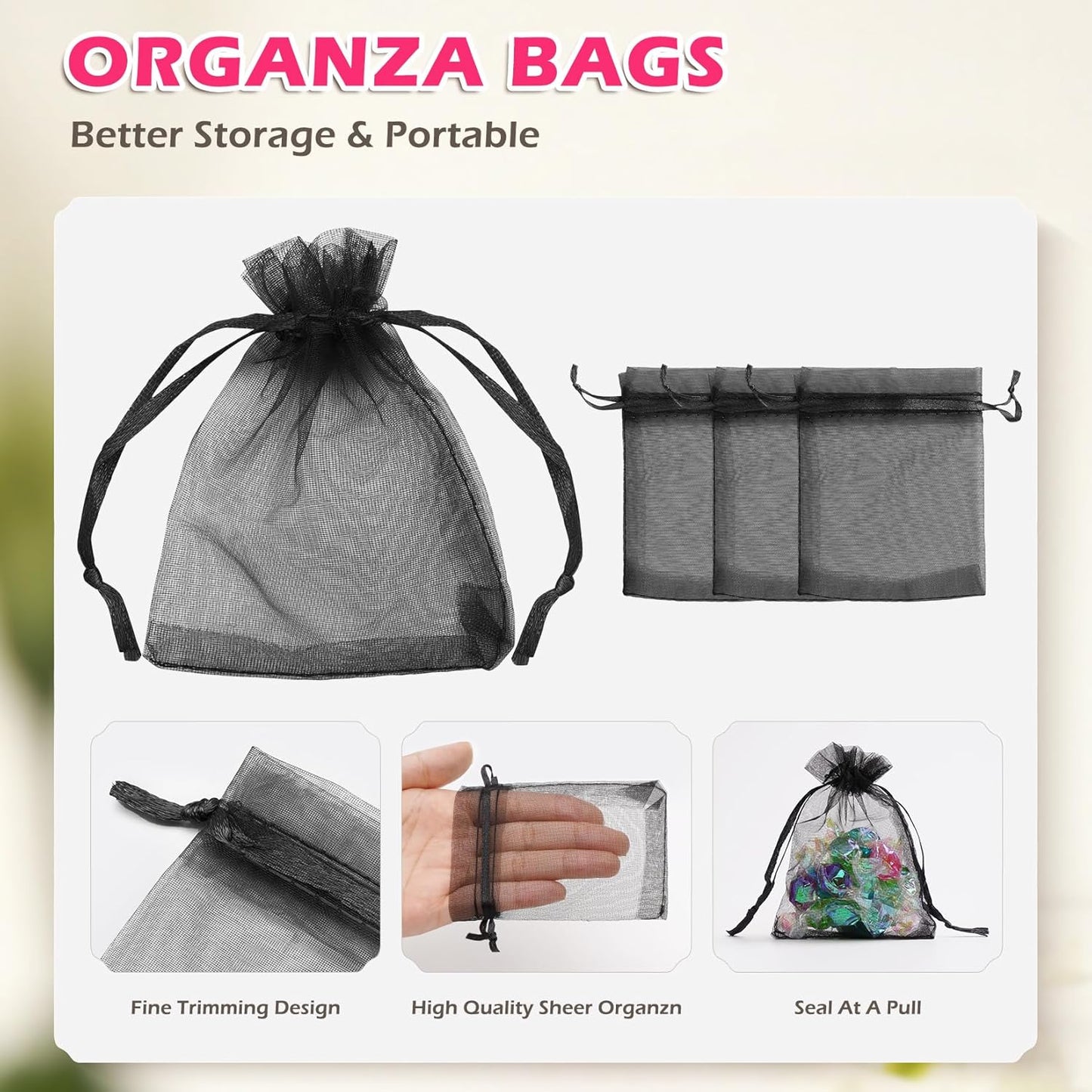ANZNKU 50PCS White Organza Bags 3x4, Small Gift Bags Bulk for Sachet Jewelry Candy Treat, Mini Mesh Bag Drawstring for Wedding Bridal & Baby Shower, Party Favor Bag for Easter Mothers Day Birthday