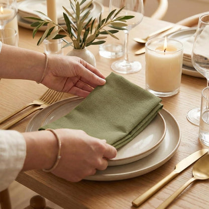 ACCENTHOME Natural Cotton Linen Napkin Set of 12 18x18 inch Dinner Napkins - Washable Soft Premium Hotel Quality Reusable Hemmed Edges Napkins Perfect Table Linens for Family Dinners, Weddings