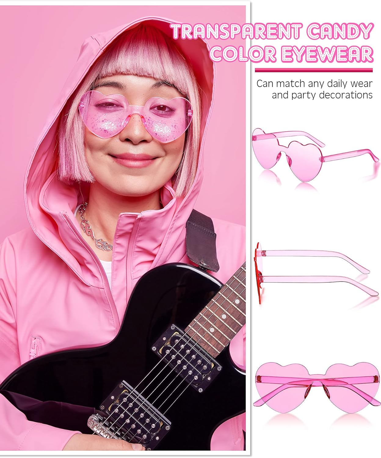 Frienda 8 Pairs Heart Shaped Sunglasses for Women Rimless Heart Glasses Candy Color Sunglasses for Party Favor