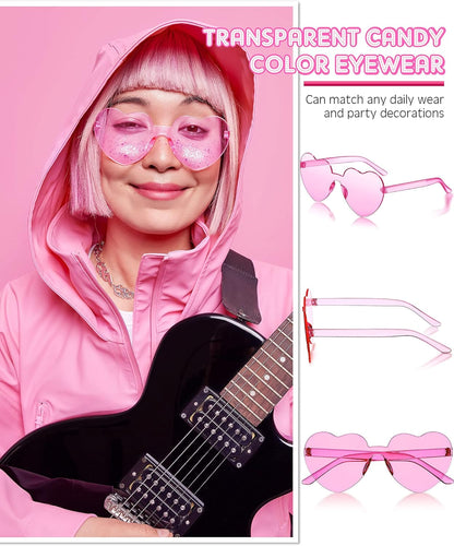 Frienda 8 Pairs Heart Shaped Sunglasses for Women Rimless Heart Glasses Candy Color Sunglasses for Party Favor