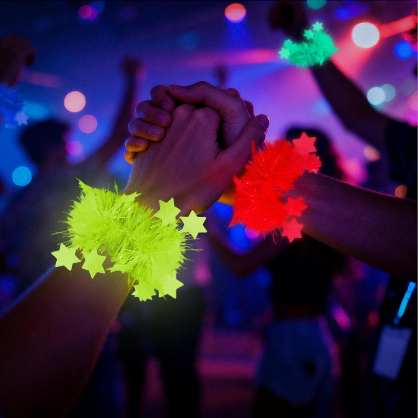 14 Pcs Glow in The Dark Party Bracelet, Neon Fluorescent Blacklight Bracelet Party Favors, Tinsel Garland Bracelets,Black Light Reactive Glow in The Dark Party Supplies,Used for Neon Party Decoration