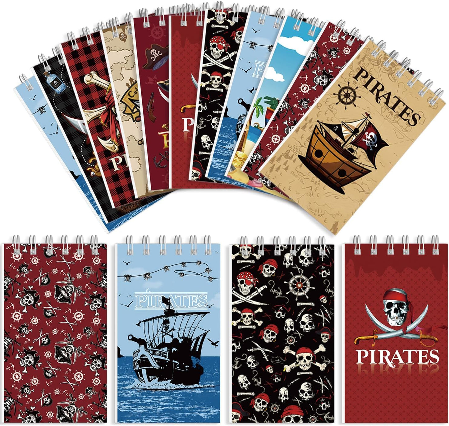 20Pcs Mini Pirate Notepads Spiral Notebooks for Birthday Party Favors Supplies Teacher Reward Favor Bag Stuffers Pirate Theme Party