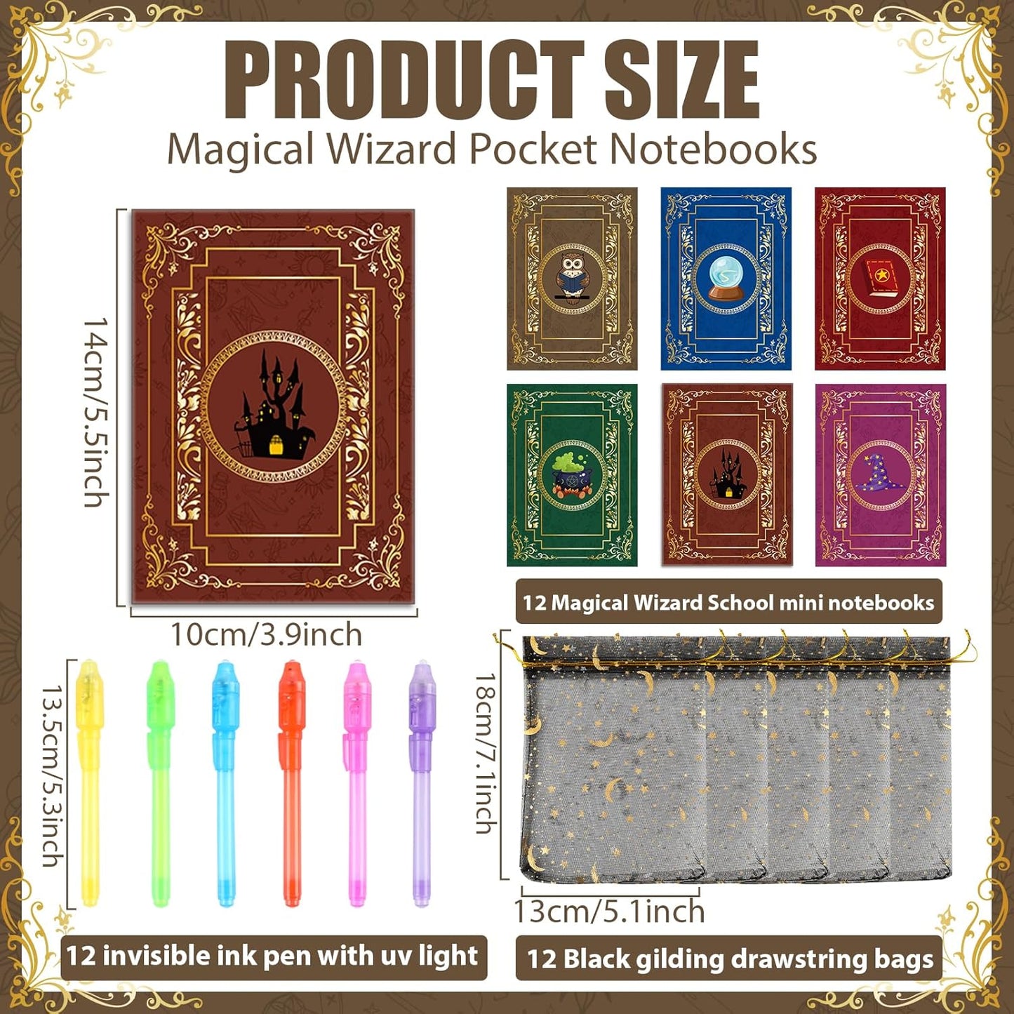 36PCS Magical Party Favors, 12 Invisible Ink Pen 12 Notebook and 12 Gift Bag Set Spy Magic Markers Pen Party Favors for Birthday Goodie Bag Stuffers Secret Message Prizes