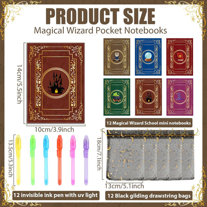 36PCS Magical Party Favors, 12 Invisible Ink Pen 12 Notebook and 12 Gift Bag Set Spy Magic Markers Pen Party Favors for Birthday Goodie Bag Stuffers Secret Message Prizes