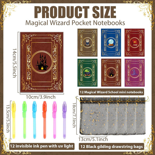 36PCS Magical Party Favors, 12 Invisible Ink Pen 12 Notebook and 12 Gift Bag Set Spy Magic Markers Pen Party Favors for Birthday Goodie Bag Stuffers Secret Message Prizes