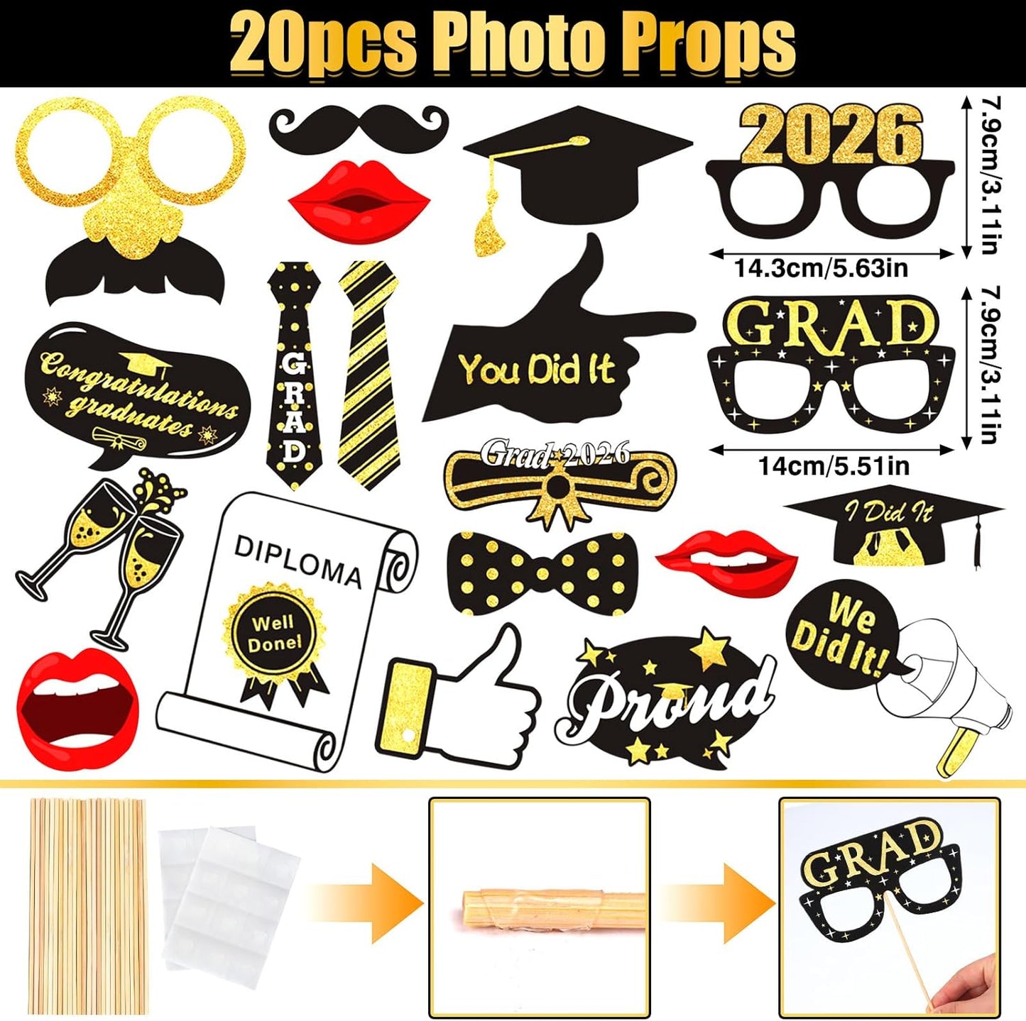 2026 Graduation Photo Booth Props Set Including Inflatable Photo Booth Frame and 20 Pcs Graduation Photo Props for Graduation Decorations Graduation Party Favors Supplies