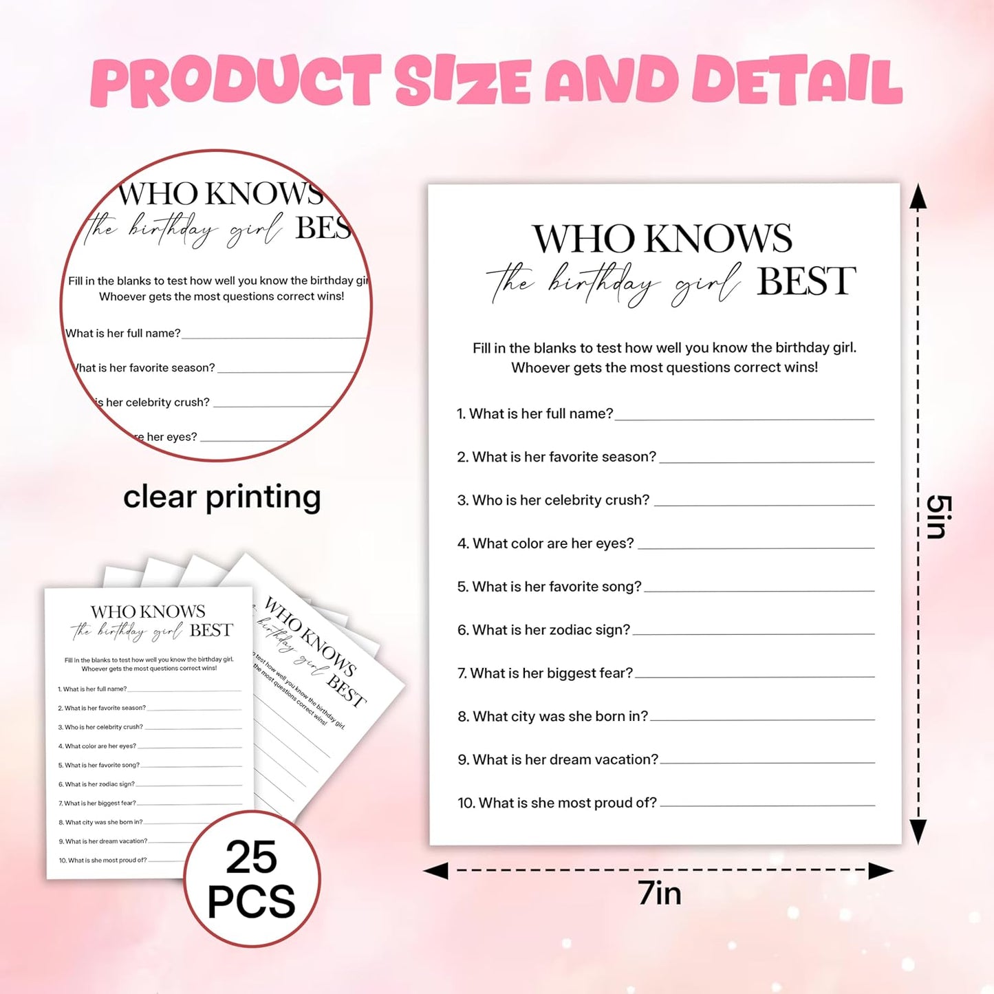 Birthday Party Games, My Favorite Memory, 25 Pcs Card Set for Guests, Fun Birthday Game for Teen Adults – A06