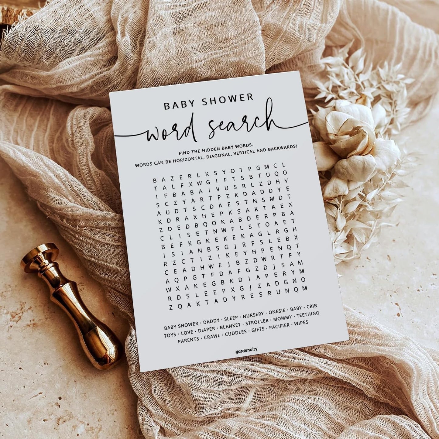 GardenCity Baby Shower Bingo Game, 50 Unique Pre-Filled Cards, Baby Shower Games for Boy or Girl, Minimalist