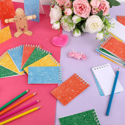 24 Pcs Mini Notebook Party Favor Small Pocket Notebook Colorful Shiny Cover Notebooks Small Spiral Notepad Memo Note Pads for Work Home Office School Classroom Supplies