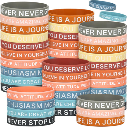 60 Pieces Motivational Quote Rubber Wristbands Colored Inspirational Silicone Bracelets Stretch Unisex Wristbands for Women Men Gifts, 20 Styles