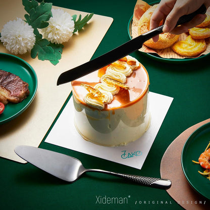 Xideman® 7-Piece Hammered 18/10 Stainless Steel Silverware Serving Utensil Set - Hostess Flatware with Cake Knife & Cake Server (Champagne Gold)