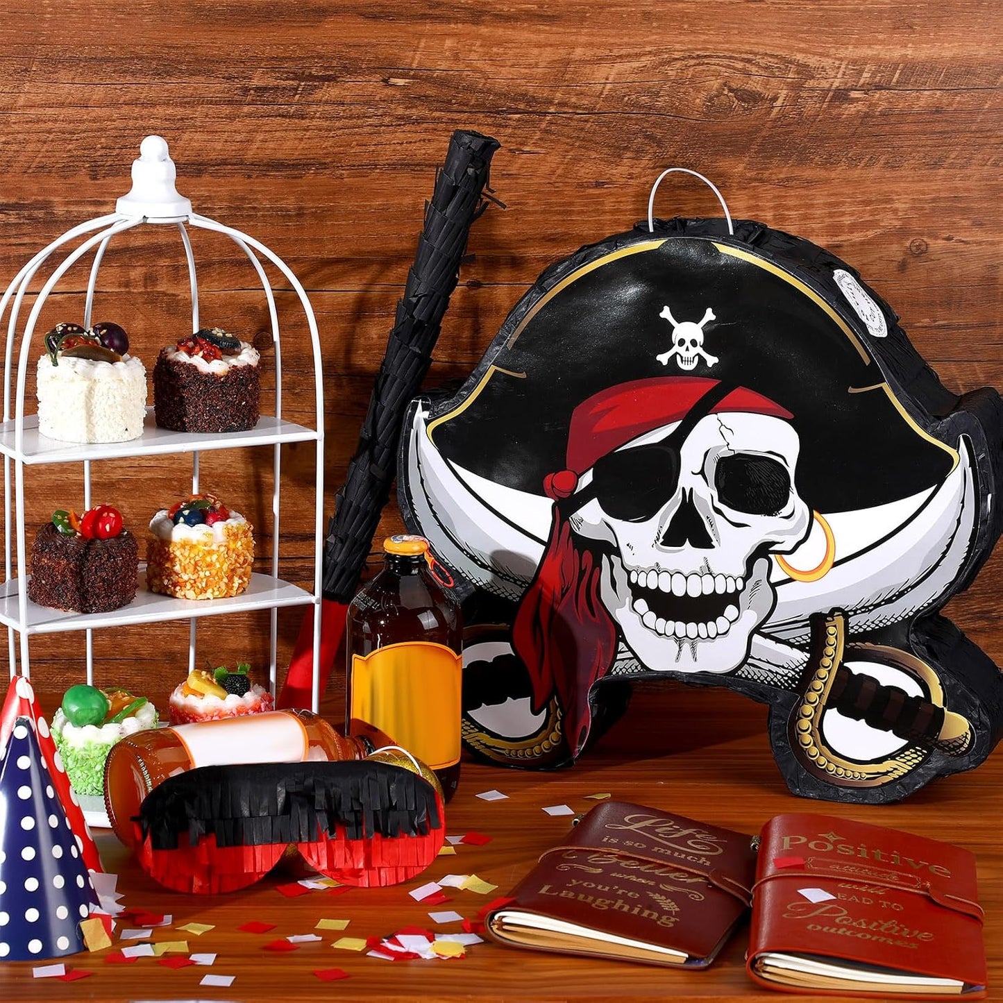 Pirate Piñata Bundle Pirate Party Game Set Include Captain Piñata Bat Stick Blindfold Mask for Birthday Party Nautical Adventure Game Decor Supplies Decor, 13.4 x 14.3 x 3.2''