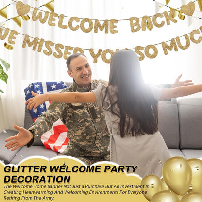 Fulmoon Pre Strung Welcome Back We Missed You So Much Banner, NO DIY, Glitter Welcome Home Celebration Decorations Family Gathering, Back to School, Military Homecoming Decoration(Dark Blue)