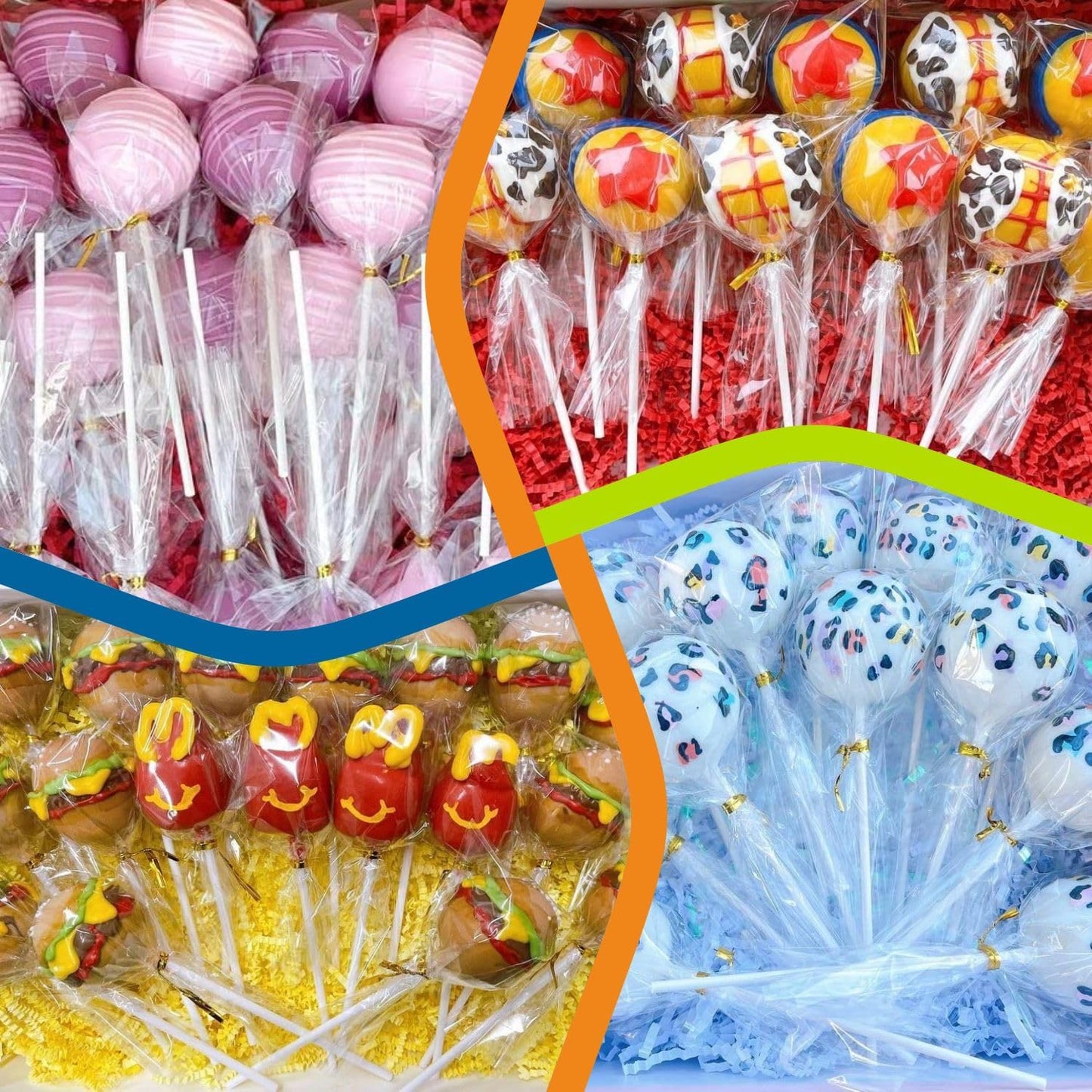 300Pcs 6 Inch(4MM DIA) Cake Pops Sticks,Lollipop Sticks, Cake pop Bags and Wrappers Chocolates and Cookies Set Including 100 Parcel Bags, 100 Papery Treat Stick, 100 Colorful Metallic Twist Ties