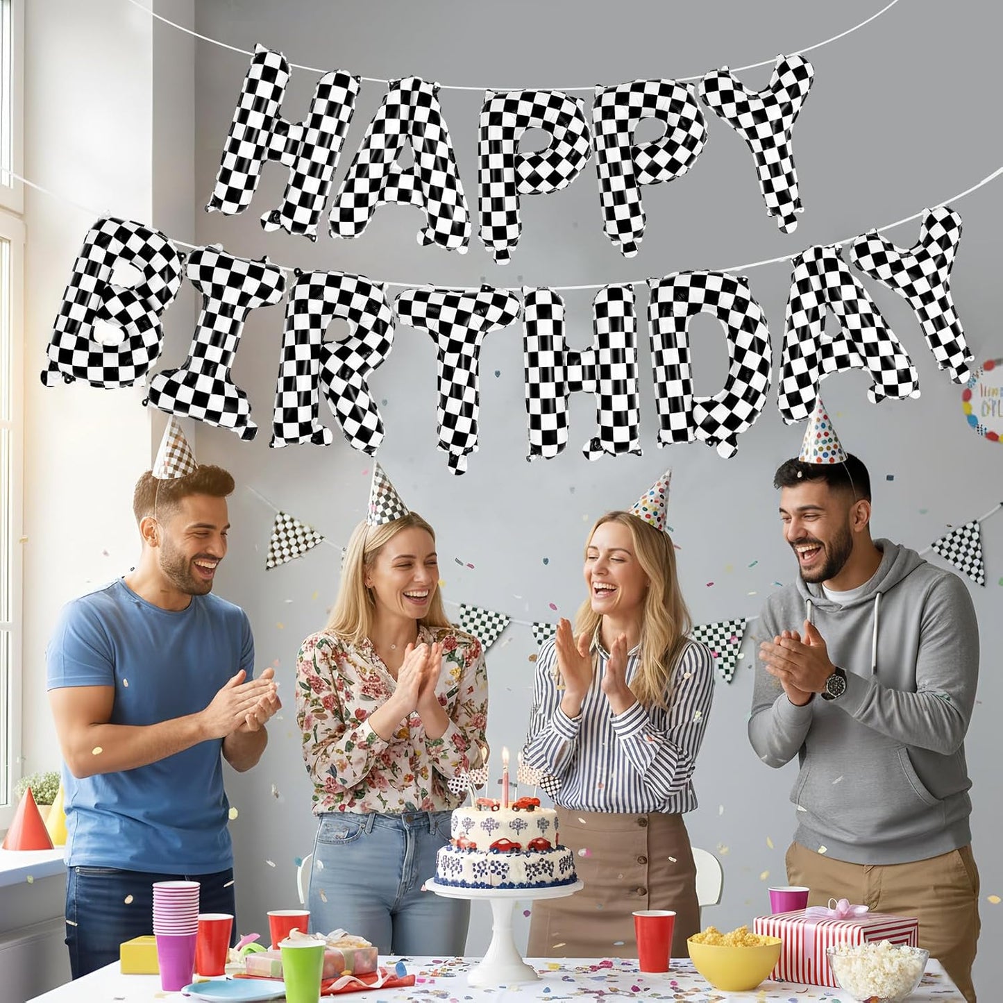Happy Birthday Balloons Banner, Foil Balloon Personalized Name Letters Balloons Sign Birthday Party Decorations for Women Men Boys Girls Cream