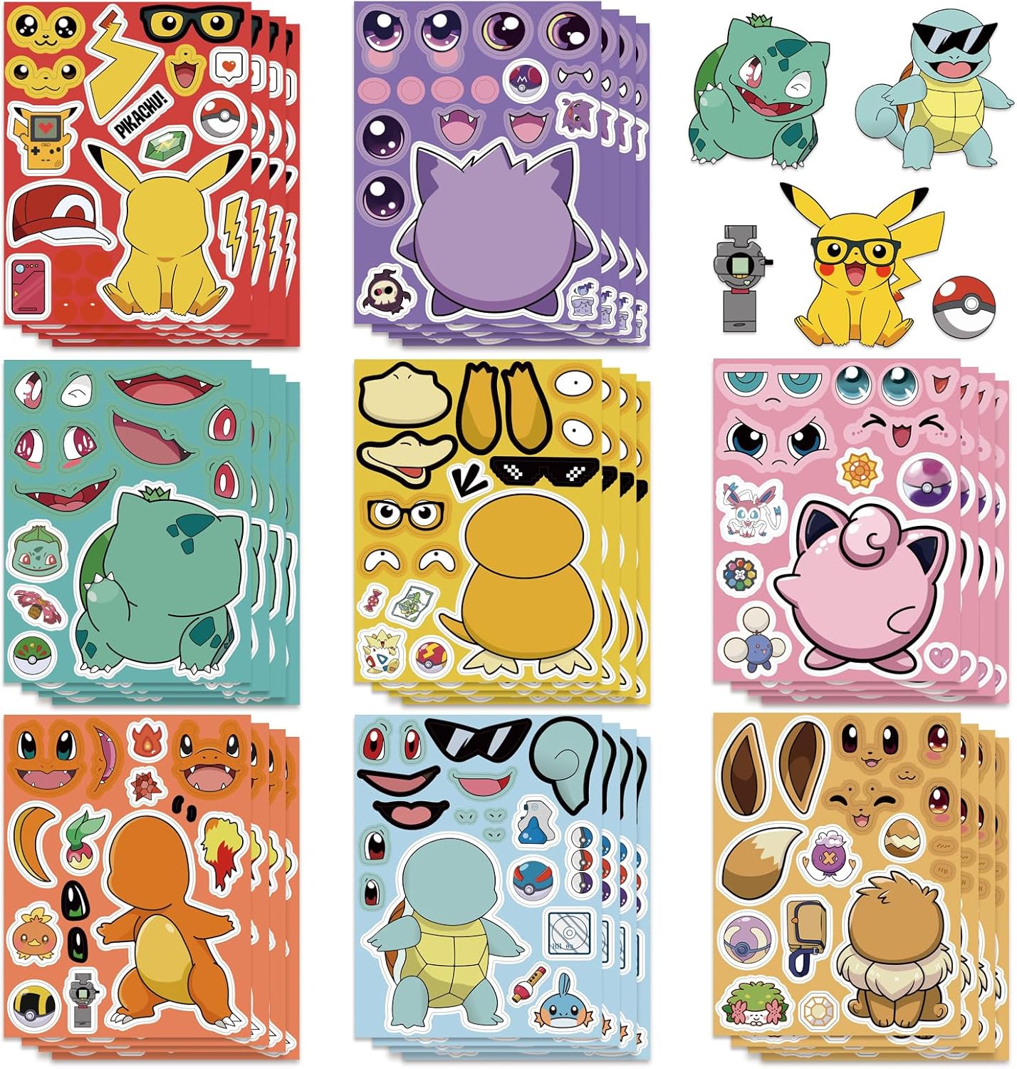 24 Sheets Cool Monster Sticker Cute Cartoon Charaters Make Your Own Sticker, Make a Face Stickers Party Favors Activities Gifts (c)