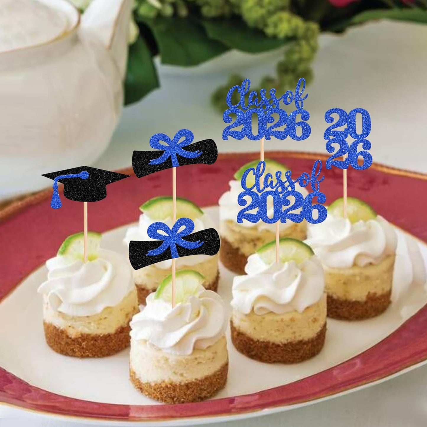 36 PCS 2026 Graduation Theme Cupcake Toppers Glitter Class of 2026 Grad Cap Diploma Cupcake Picks 2026 Graduation Theme Party Cake Decorations Supplies Deep Blue
