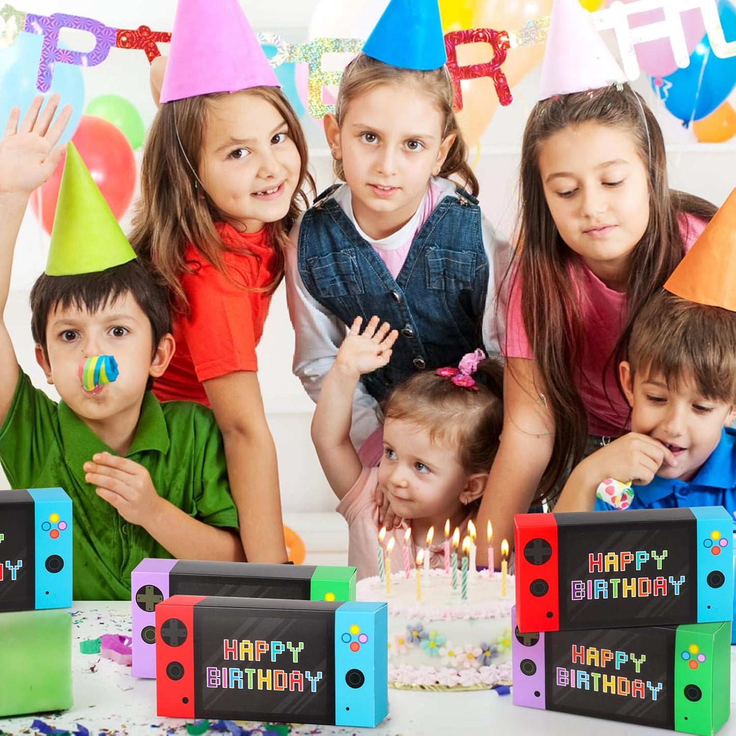 Video Game Party Decorations 16 Pack Video Game Party Favor Boxes Happy Birthday Game Paper Party Boxes for Kids Boys 8-12 Video Game Birthday Party Decorations Supplies Goodie Treat Candy Gift Bags