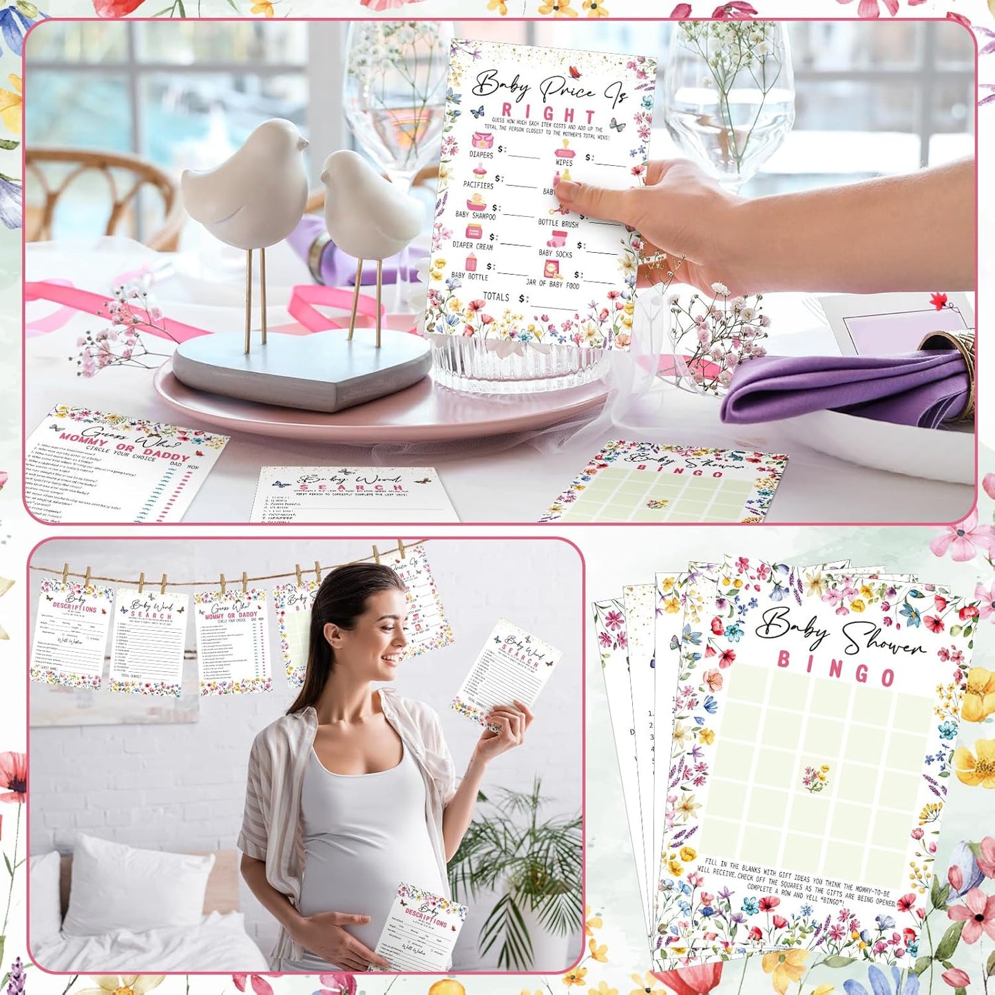 Yinder 145 Pcs Baby Shower Games Activities Cards with 20 Pencils Includes Baby Bingo Description and Wishes Guess Who Price is Right Word Scramble Game(Here Comes the Son)