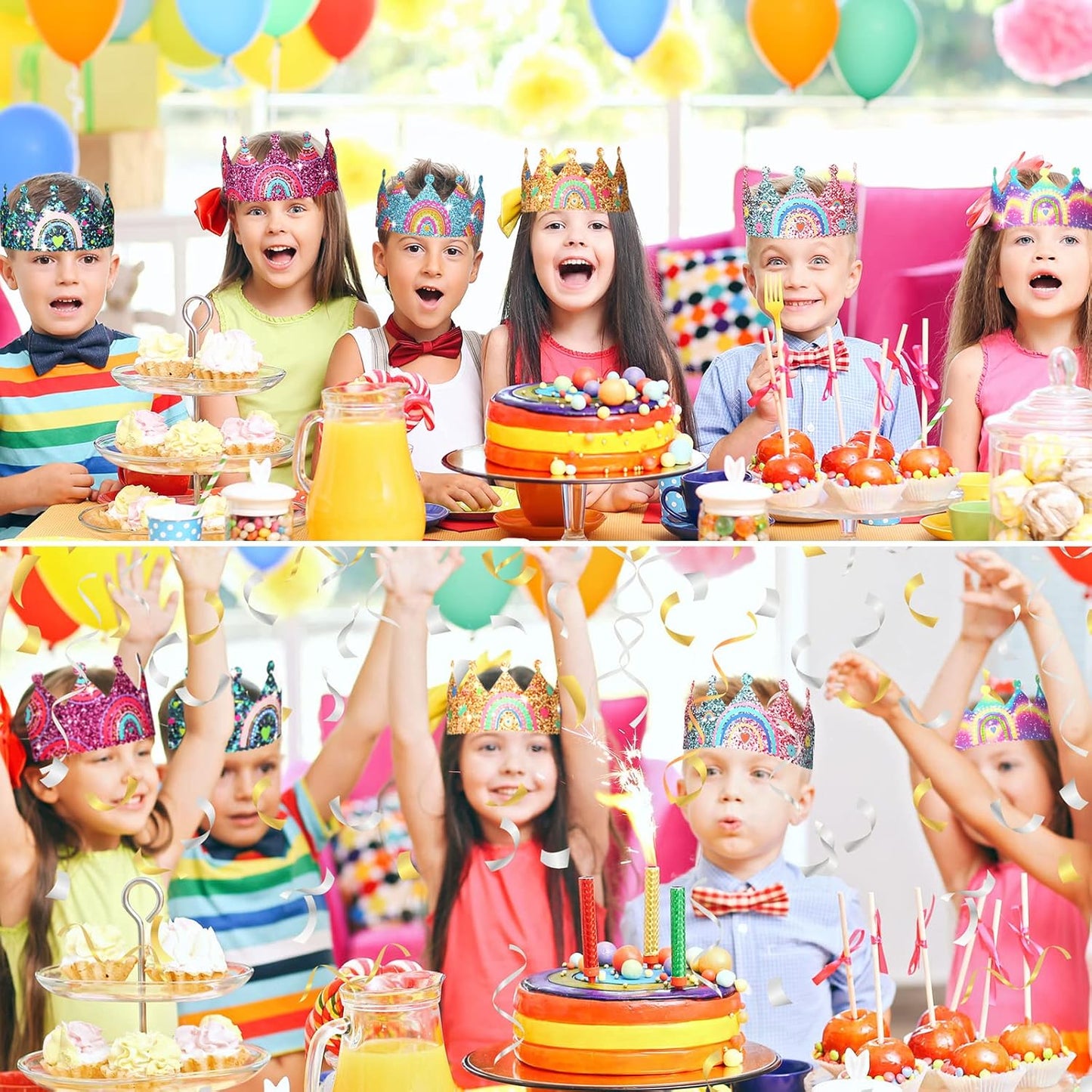 Kathfly Rainbow Birthday Party Hats Crown Headbands for Kids Birthday, Event, Rainbow Theme Party Supplies