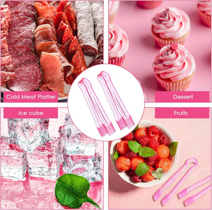 LemonRoad 10 Pcs Plastic Buffet Serving Tongs, 6.3 Inches Clear Kitchen Tongs Mini Small Disposable Serving Utensil for Party Food Ice Salad Buffet Appetizer Catering Barbecue Cookies(Clear Blue)