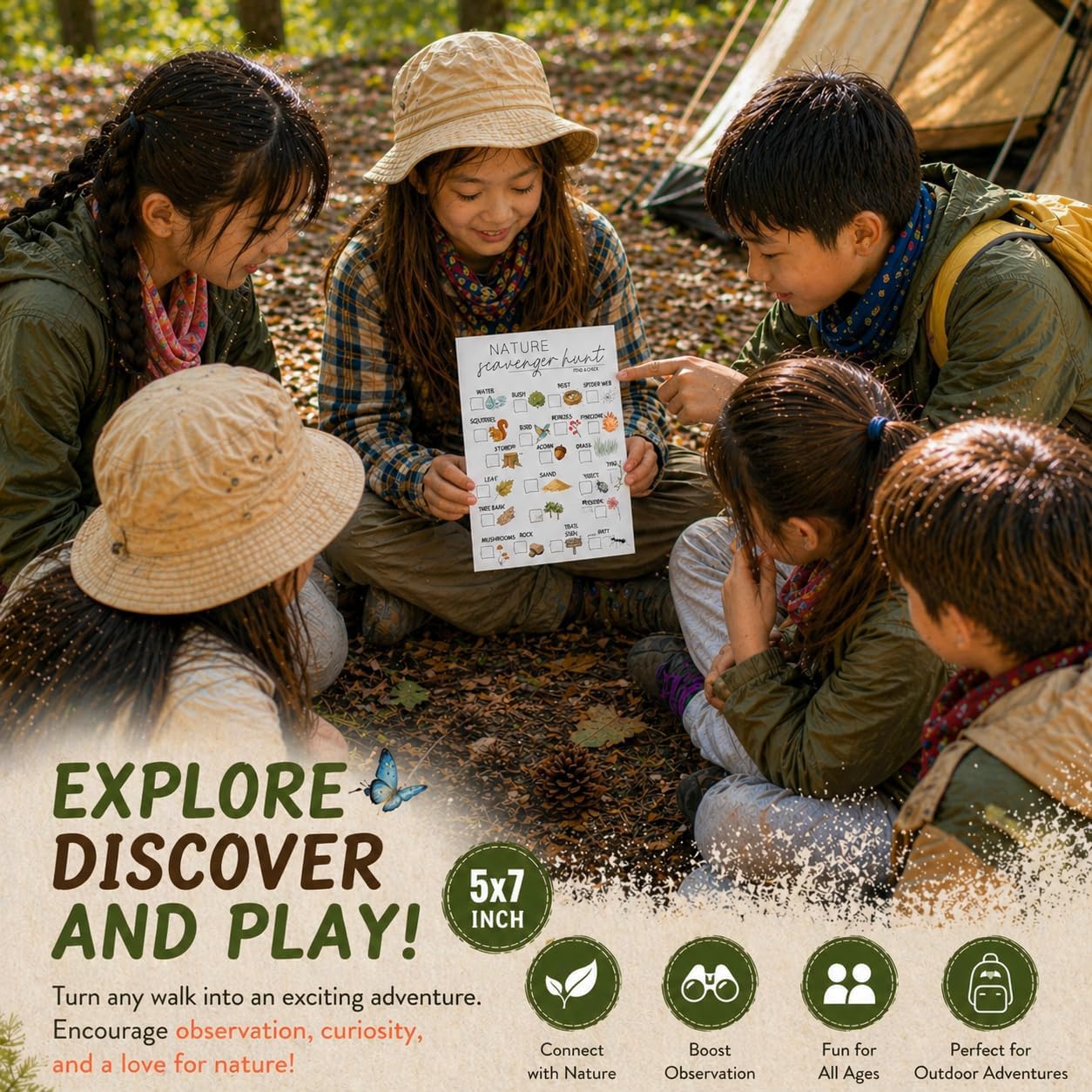 30Pcs Nature Scavenger Hunt Cards, Scavenger Hunt Cards Road Trip and Travel Activities, Spring Summer Holiday Party Supplies, Camping Games Outdoor Indoor Seek Activity-A03